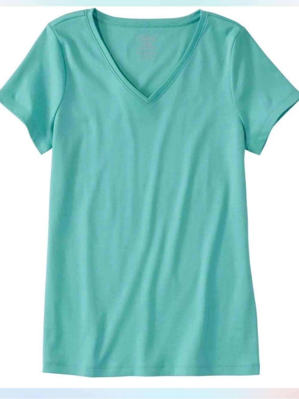 LL Bean 3X Plus 100% SUPIMA® COTTON V-Neck Tee Glacial Teal NWT - Picture 1 of 4
